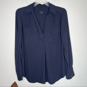 Ann Taylor Blue Long Sleeve V Neck Top Blouse